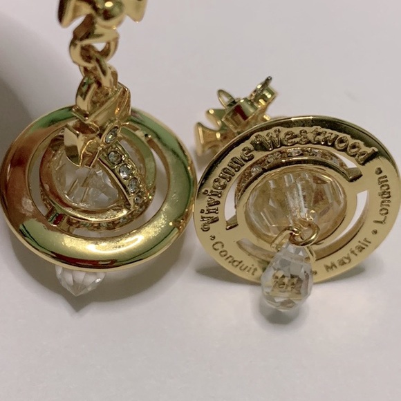 Sold out Vivienne Westwood gold crystal signature Orb drop earrings - Picture 5 of 8